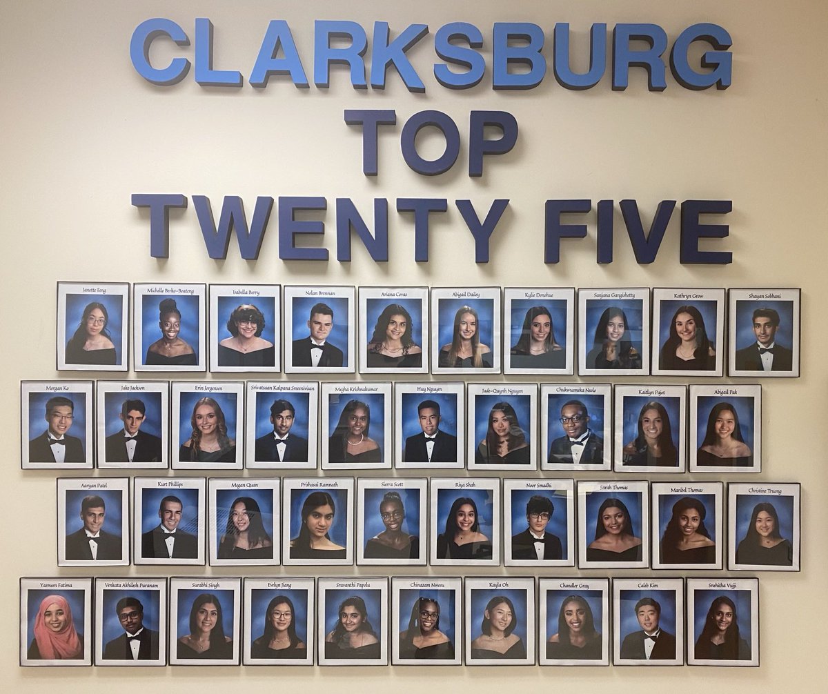 LEADERSHIP-SCHOLARSHIP-RELATIONSHIPS

Academic excellence exemplifies our values of Scholarship in the Class of 2022.

Congratulations to Clarksburg High School’s TOP TWENTY-FIVE (extended version). These students average Weighted GPA exceed 4.77. 
#CoyotePride #excellence