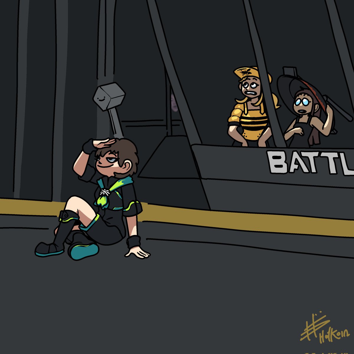 StingerTKB's tweet photo. Thanks to artist Hot Koin for including me in this fantastic piece of art of Cobalt vs Gruff at @BattleBots.  I almost feel like I was there 🐝🔥 #BattleBots #flyingonfire https://t.co/GtsHfgVaKv