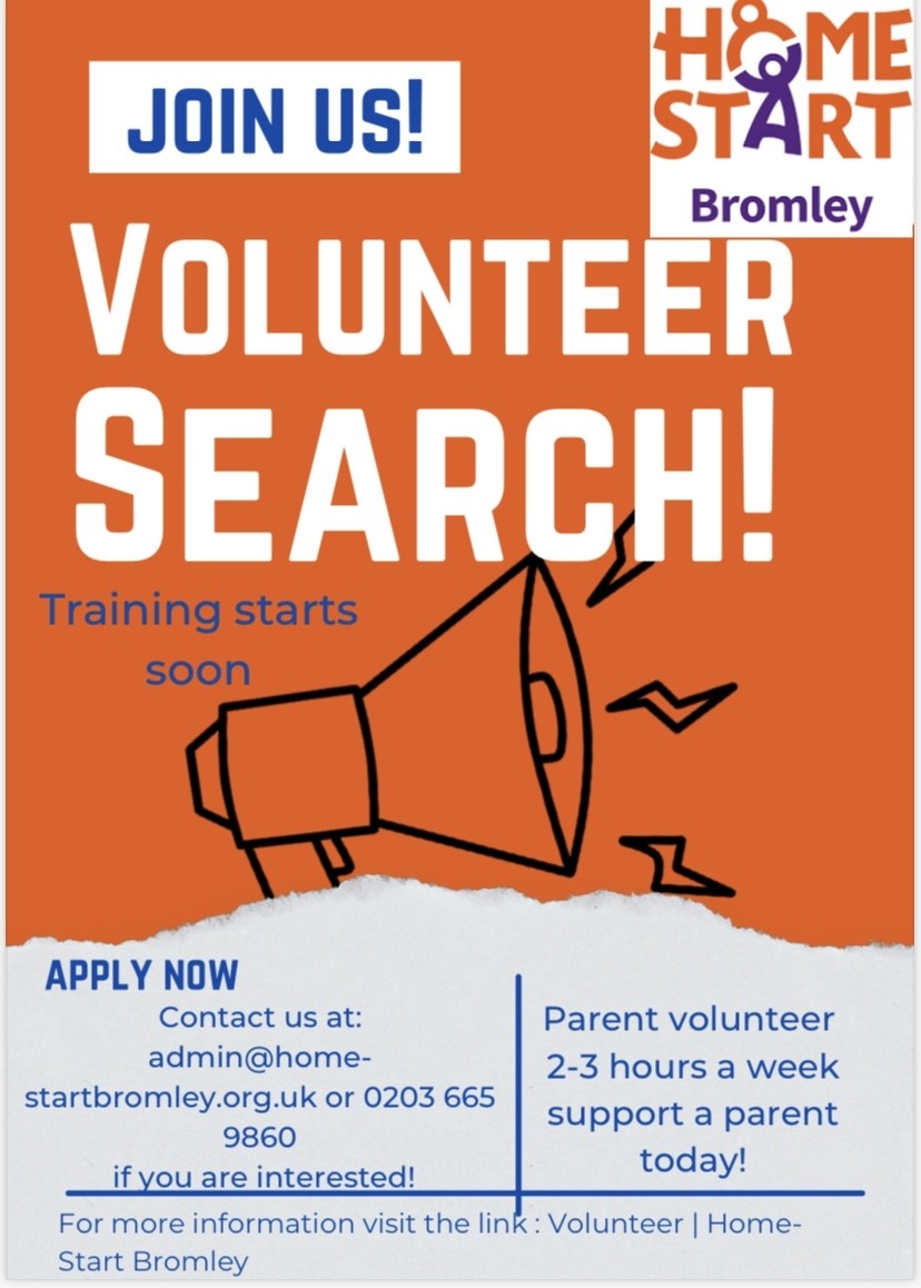 We are on a volunteer search! If you would like to support a parent, live near the Bromley area and can spare 2-3 hours a week, feel free to email us: admin@home-startbromley.org.uk to express interest! For more info go to: home-startbromley.org.uk/volunteer/#wha…