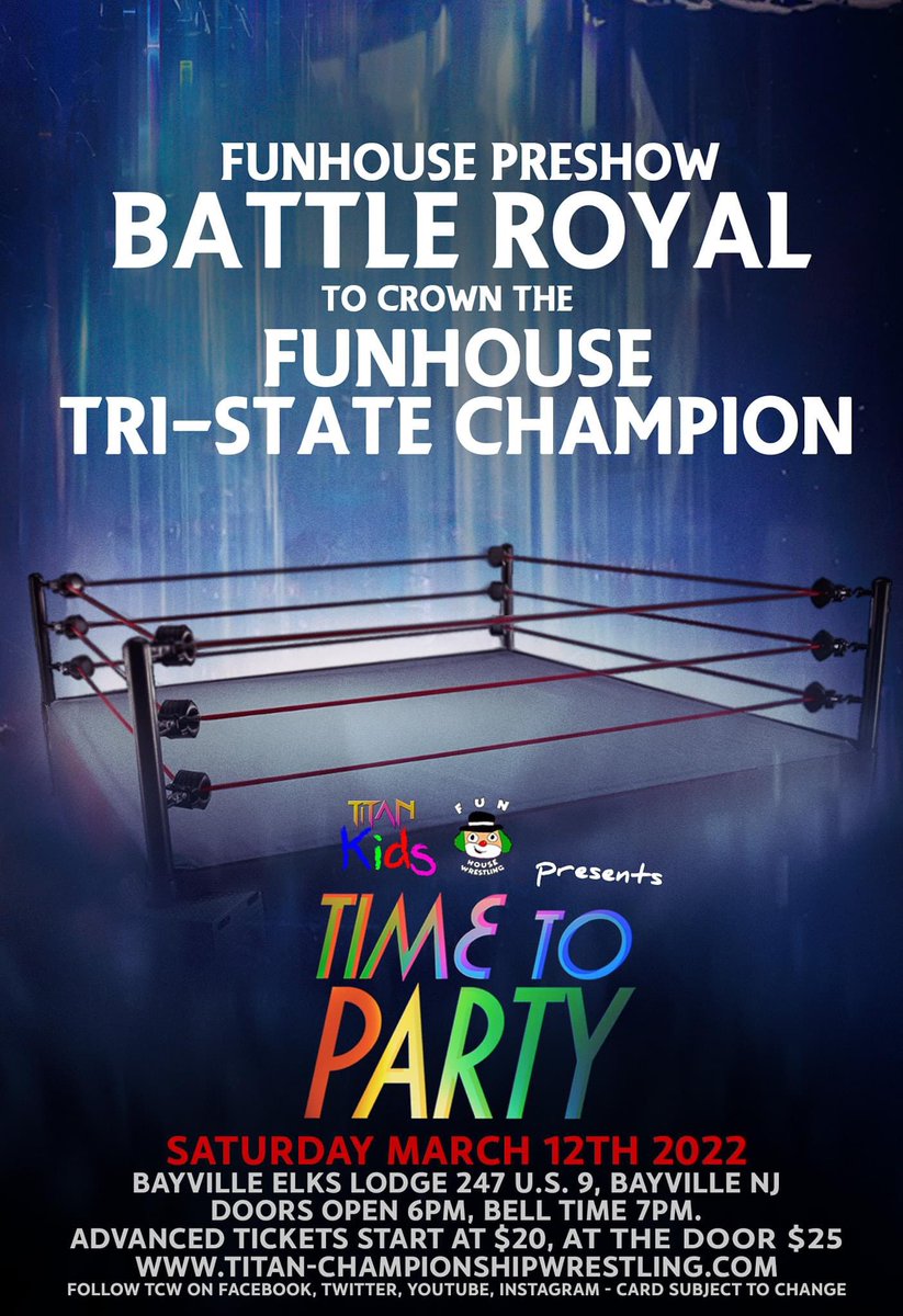 PhillySwanson's tweet photo. Last weekend I became the first ever AFCW Lions Heart Champion… TONIGHT in Bayville NJ I make my Funhouse Wrestling/Titan Kids debut and enter the battle Royal to become the first ever Tri-State Champion!! #PhillyMike is coming for all your titles 😘 #GameChanger #TriStateChamp https://t.co/twz56CywHX