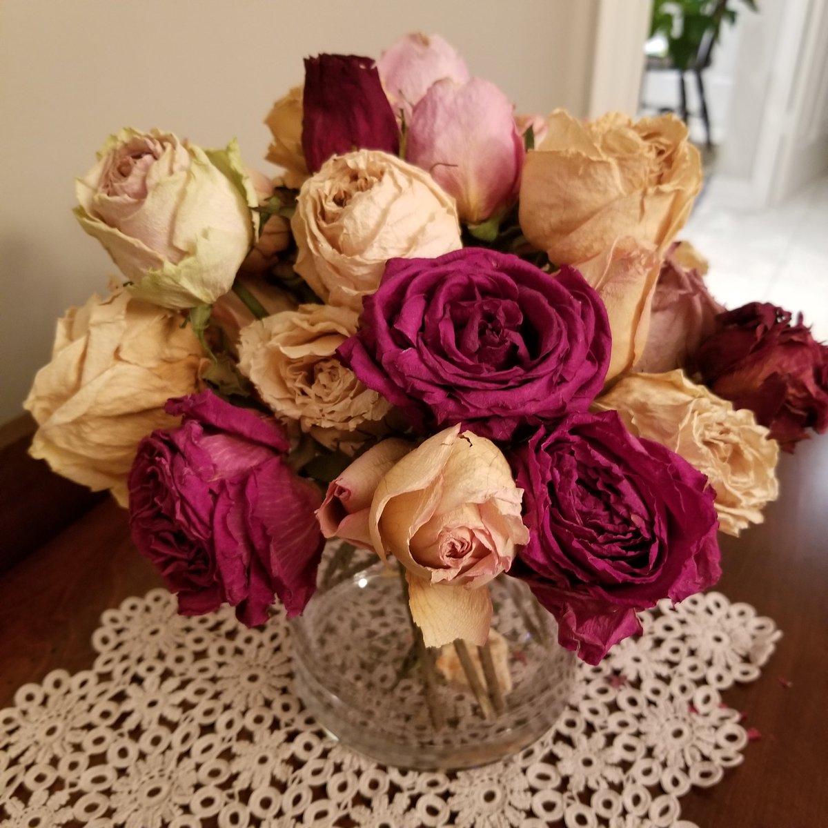 A year ago I was recovering from breast cancer surgery. I saved a rose from each bouquet I received while recovering, and continued keeping a rose if I received flowers from a friend or family member. These roses remind me of friendship, healing, and hope. Thankful.@BCSC