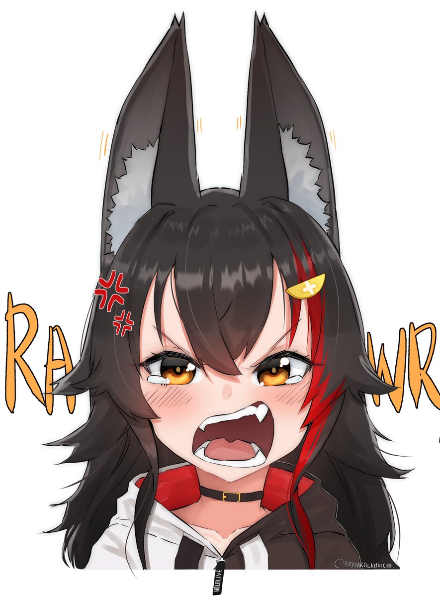 ookami mio 1girl animal ears black hair solo streaked hair wolf ears red hair  illustration images