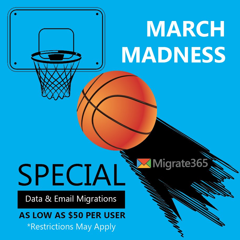 TryMigrate365's tweet photo. Are you looking to Migrate Google Workspace to Microsoft 365? Migrate365 makes it easy to migrate from one solution to another.

MARCH MADNESS SPECIAL. As low as $50 per user for email or data migrations. Restrictions May Apply. Special is good for the entire March. https://t.co/KNjEuecPpa