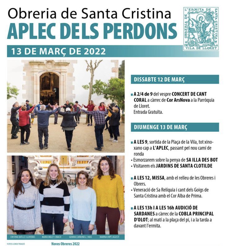 santelmlloret's tweet photo. La Confraria de Sant Elm serà present al concert amb el cor Ars Nova d’aquest dissabte, a dos quarts de 9 del vespre, a la parròquia de Sant Romà. #aplecdelsperdons @obreria @Lloret_de_Mar https://t.co/isgXoQv6B6