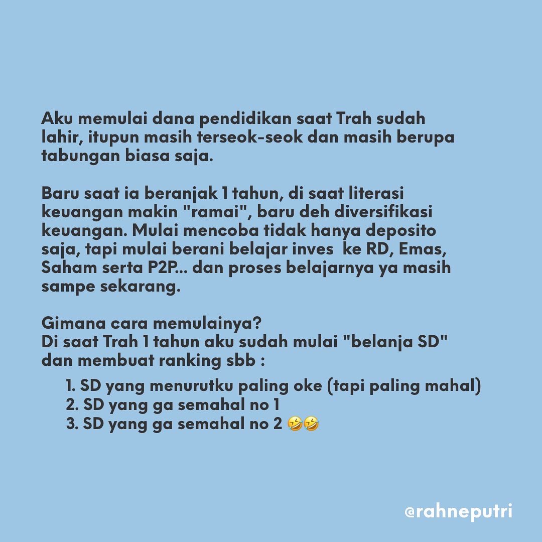 rahneputri's tweet photo. Apa Sandwich Generation bisa kumpulin dana pendidikan?

Alhamdulillah saya dicukupkan, gimana saya memulainya? sedikit cerita ya ... https://t.co/8nu1b2BuUI
