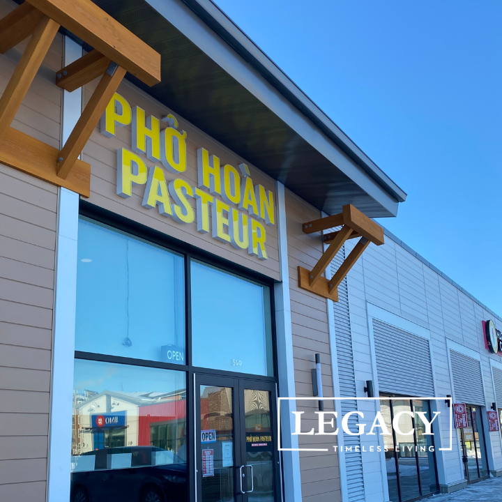 WestCreekDev's tweet photo. Township Square in #LegacyYYC has some new retailers! You can now find Wine &amp; Beyond and Pho Hoan Pasteur only steps away from one another. Sign up for Legacy's newsletter to be the first to find out when more retailers are open! https://t.co/7YufnOiSoC