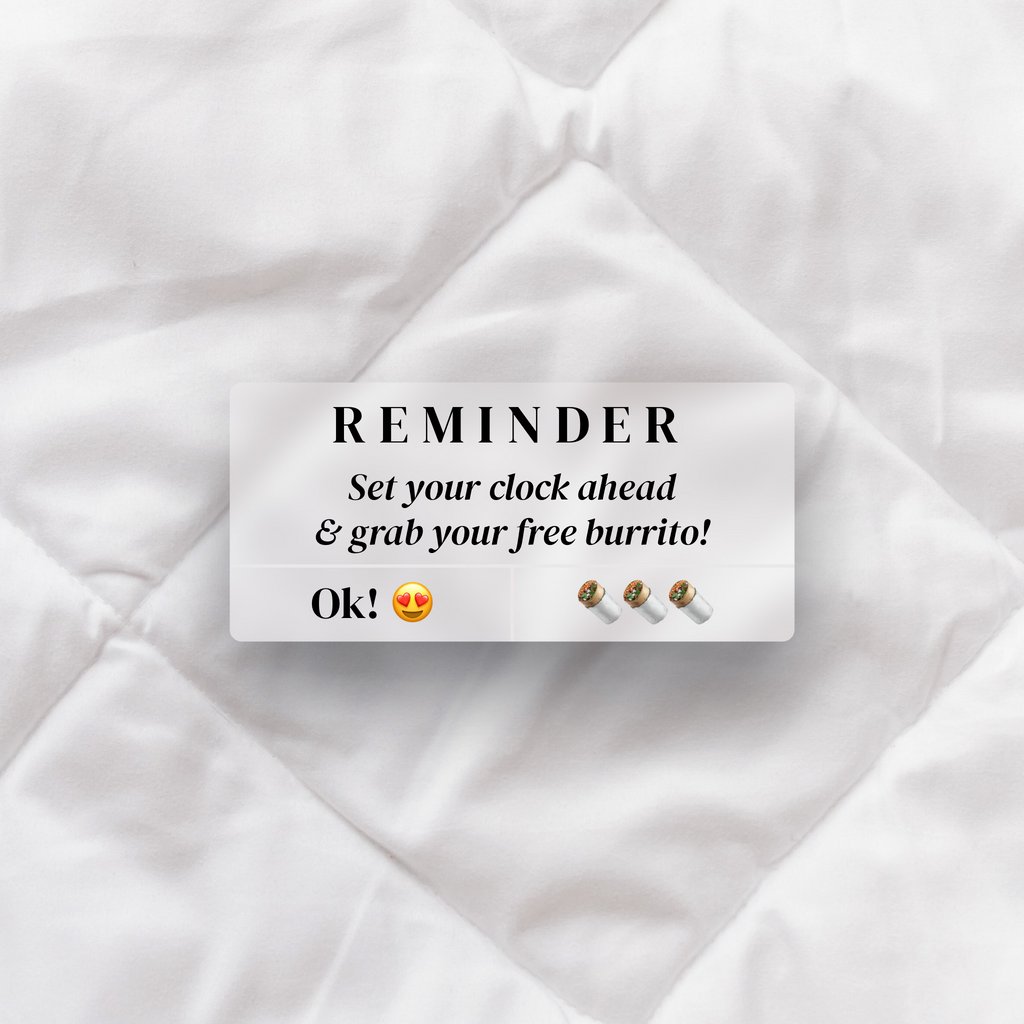 lifecoppell's tweet photo. Tonight we 'Spring Forward', and tomorrow a delicious breakfast burrito will be waiting for you before our 10am service. 😉 🌯  #SpringForward https://t.co/t4nxlq6DDB