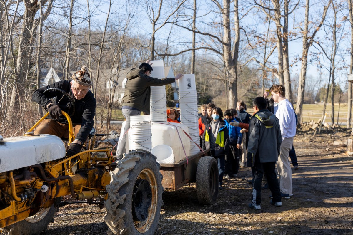 UnivSchool's tweet photo. The Maple Sugaring Club and Upper School volunteers help Mr. Harmon collect maple sap and boil it down into syrup in the Sugar Shack! 🍁 https://t.co/9NXSecfyeJ