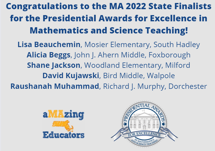 Congratulations to our <a href="/MASchoolsK12/">Massachusetts K-12</a> 2022 State Finalists for #PAEMST! @STEMatBirdMS <a href="/MrsBeauchemin/">Mrs. Beauchemin</a> <a href="/MrCoachJackson0/">Shane Jackson</a>