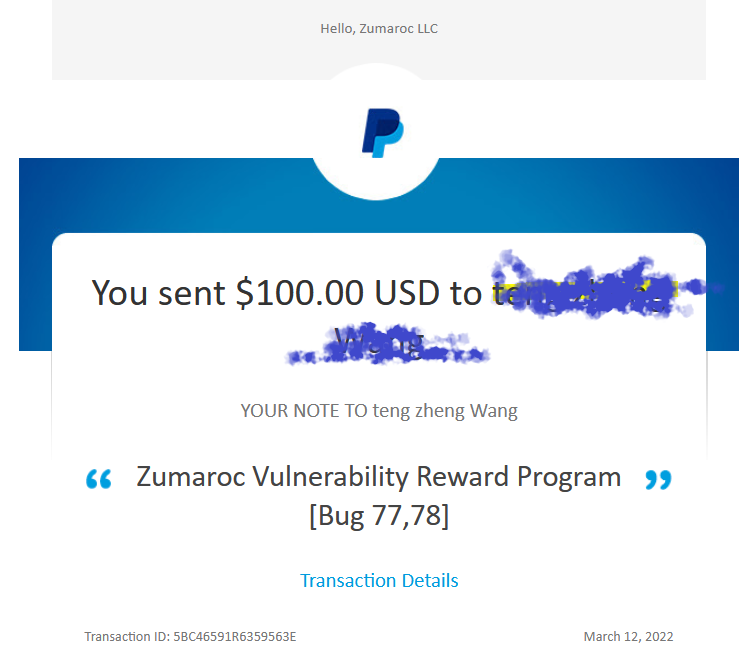 ZrocCyberSec's tweet photo. Dear researcher, 

you just earned $100.

Thank you for your time in reporting this bug. https://t.co/EpRKtXQ9R8