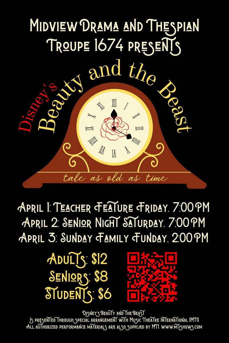 Tickets are on sale for Beauty and the Beast! 🫖🕰🕯Reserve your tickets now: midviewdrama.ludus.com/index.php We can’t wait for you to be our guest! <a href="/MidviewLocal/">Midview Local Schools</a> @MidviewSuper <a href="/MidviewHS/">Midview High School</a> <a href="/MidviewHSBand/">MidviewHSBand</a> <a href="/midviewchoirs/">Midview Choirs</a>