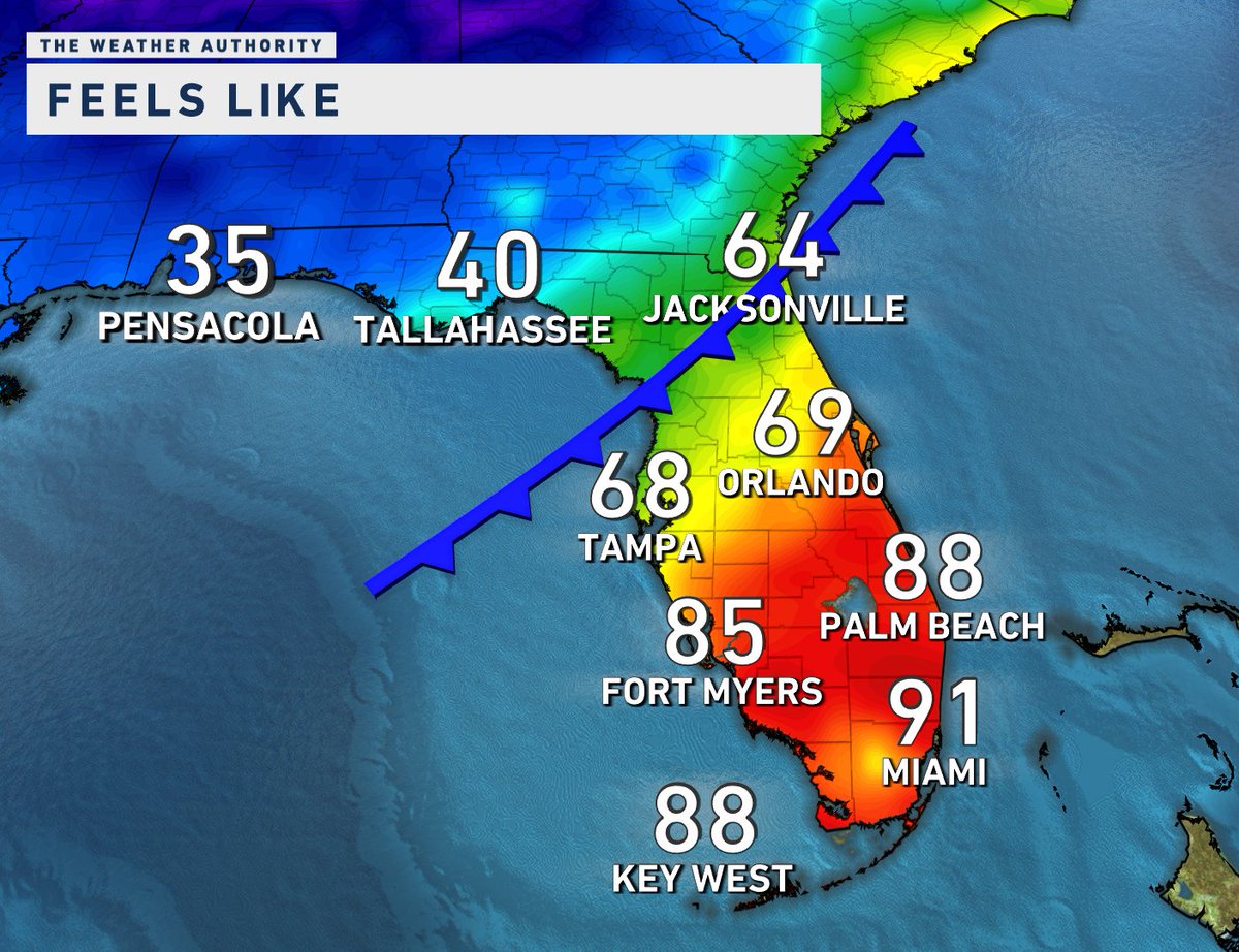 MattDevittWX's tweet photo. Welcome to Florida! Snow flurries, wind chills in the 30s north...feelin' like summer south. 🥵🥶 @WINKNews https://t.co/JbFyXcfj7t