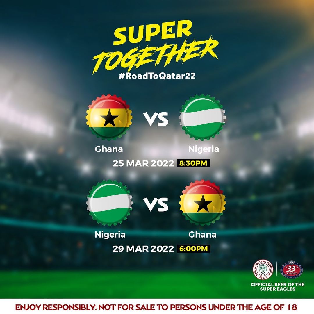 33ExportNigeria's tweet photo. Itโs game time! @NGSuperEagles journey to Qatar continues. ๐ฆ
Predict the correct score line to the first leg & stand a chance to win a ๐๐๐๐๐ soccer Jersey & a ticket to watch the super eagles. ๐ฆ
๐ณ๐ฌ
First 5 correct predictions win.
#RoadToQatar22 #SuperTogether #LetsGoNaija https://t.co/r5keazCaKd