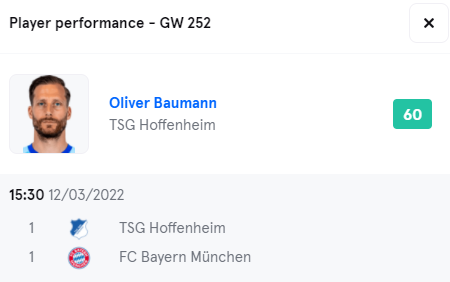 sorarebreizh's tweet photo. Grosse performance de mon gardien Baumann face au Bayern Munich cet après-midi (1-1) ✅

🥊 Auteur de 7 arrêts, il a grandement participé au nul de son équipe face au leader de Bundesliga. 

Je n'ai pas osé le mettre dans mes équipes, j'aurais sûrement du... 😅

#Sorare #HOFBAY https://t.co/q7Te6ZVfSh