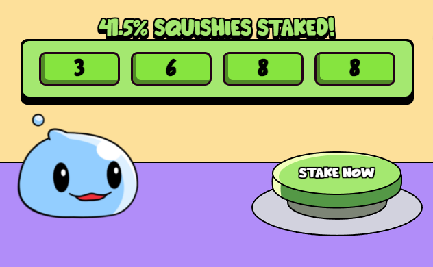 ‼️ READY, STEADY, STAKE ‼️

41.5% of Squishies staked in LESS than 24hrs 🕒

What're you waiting on? Stake those Squishies! 🥳