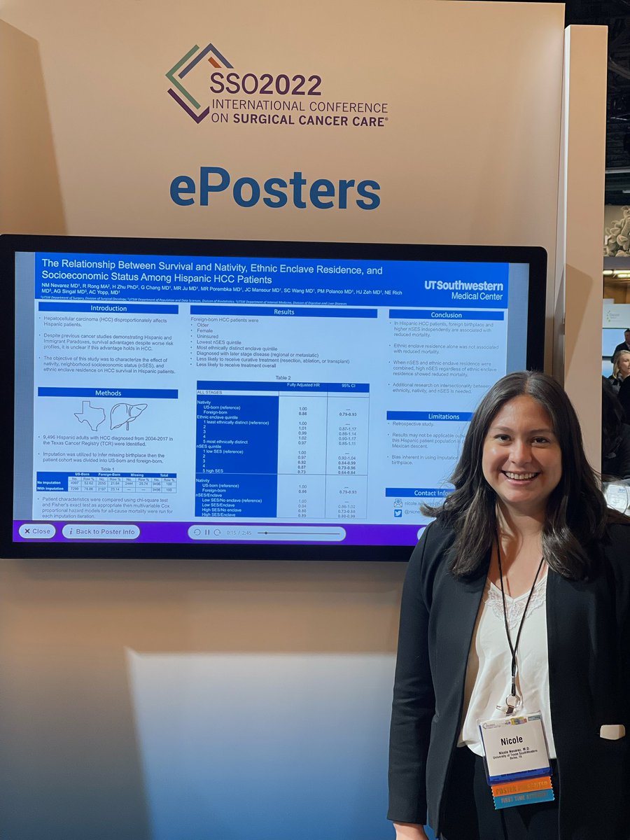 I had so much fun at #SSO2022 in Dallas presenting my research, seeing old friends, and meeting new ones! 

@SocSurgOnc 
@UTSWSurgeryLife 
@UTSW_Surgery 
@utswcancer