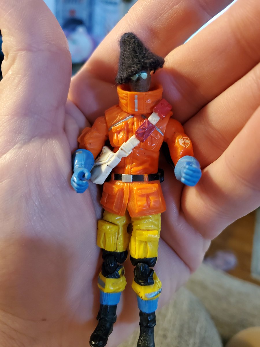 MikeBurns77's tweet photo. How's your snowy Saturday? Well I'm a grown man who tried to make a watchman cap for one of his favorite #GIJOE figs. It didn't go so well. I just ruined a glove. 🙄😬 #sorrydoc https://t.co/6DSV8jRahV