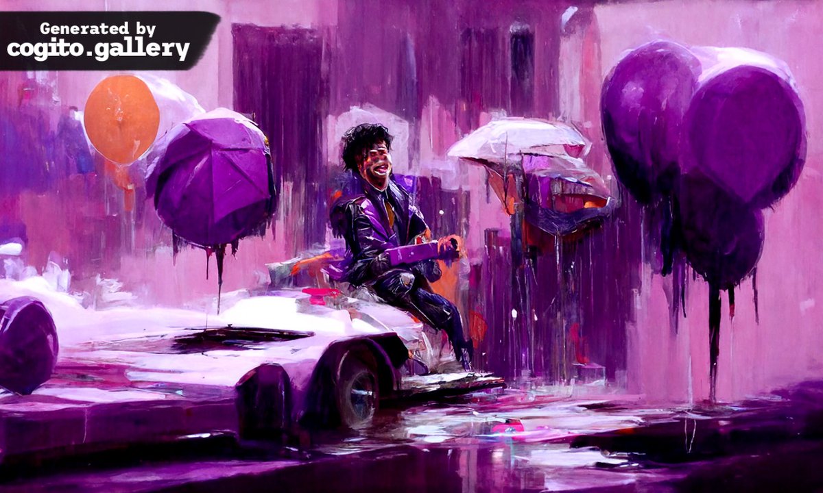 #dailysong cover by #AI 🎤🤖
In this new series, we let our AI #art generator create its own interpretation to well known songs.

And this time:
"I only want to see you laughing in the purple rain" by <a href="/prince/">Prince</a>

Let us know what lyrics we should do next!

#prince #aiart #purplerain