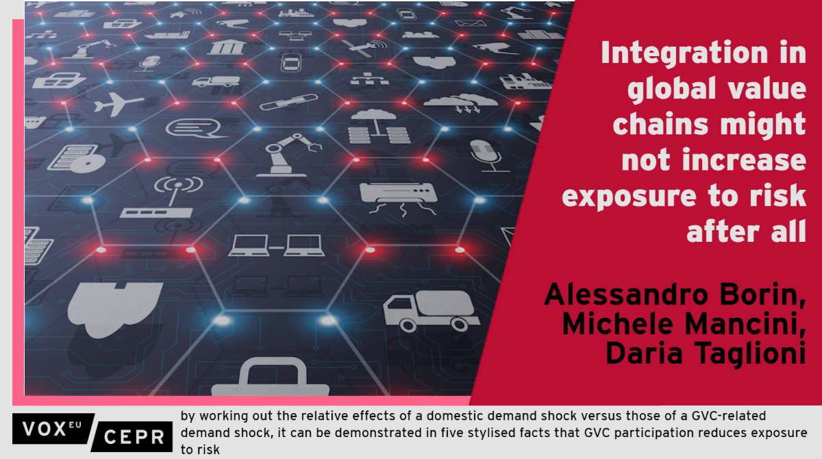 VoxEU (@voxeu) on Twitter photo By working out the relative effects of a domestic #demand shock versus those of a #GVC-related demand shock,
<a href="/AleBarbaBorin/">Alessandro Borin</a>, <a href="/mikmanc/">Michele Mancini</a> <a href="/bancaditalia/">Banca d'Italia</a>, @DariaTaglioni <a href="/WorldBank/">World Bank</a>, demonstrate in 5 stylised facts that GVC participation reduces exposure to #risk
ow.ly/P6ck50I9spm By working out the relative effects of a domestic #demand shock versus those of a #GVC-related demand shock,
<a href="/AleBarbaBorin/">Alessandro Borin</a>, <a href="/mikmanc/">Michele Mancini</a> <a href="/bancaditalia/">Banca d'Italia</a>, @DariaTaglioni <a href="/WorldBank/">World Bank</a>, demonstrate in 5 stylised facts that GVC participation reduces exposure to #risk
ow.ly/P6ck50I9spm