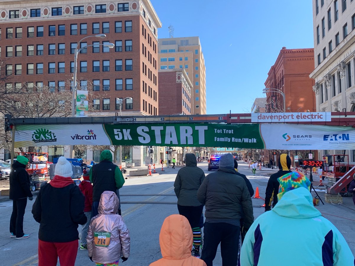 Greetings from the starting line of the <a href="/QCStPatsDayRace/">QCStPatrick'sDayRace</a>! After COVID-related cancellations in 2020 and 2021, just being able to race again this year makes us all feel like winners. Thanks to everybody who braved the cold to support QC-area seniors!