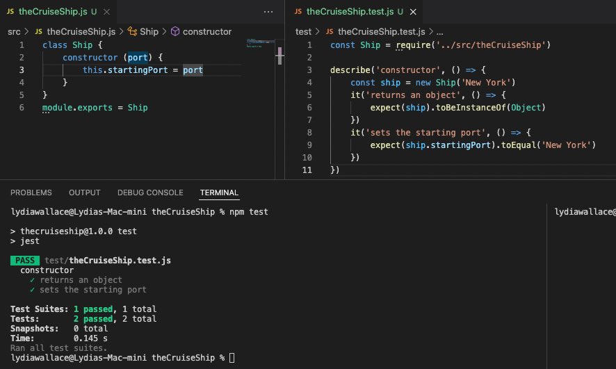 LydiaCodes2022's tweet photo. Day 27: The first test created, code written and test passed for my cruise ship project. Exciting! #100DaysOfCode #MumsThatCode #CodeNewbie https://t.co/tMau7BinG8