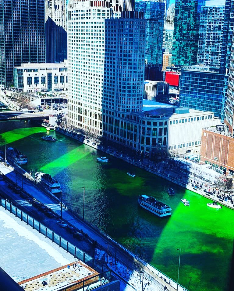 LaurieStyron's tweet photo. Beautiful Chicago with our River dyed green in anticipation of St. Patrick’s Day. I love my city!

#chicago #greenriver #rivergreen #beautifulchicago #stpatricksday https://t.co/5ZWAETDwLA