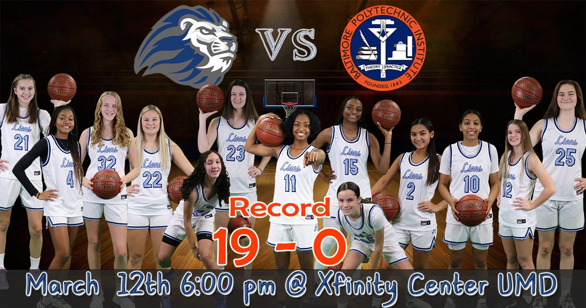 Game Day!!! 3A GIRLS STATE CHAMPIONSHIP!!! Come Support your UNDEFEATED Howard Lions (19 - 0) vs Poly TONIGHT at 6:00 pm at Xfinity Center UMD Tickets gofan.co/app/events/573… <a href="/sportsHoHS/">Howard HS Athletics</a> <a href="/HCPSS/">HCPSS</a> <a href="/hohslionsden/">The Lion’s Den</a> <a href="/HoHSstudents/">HoHS Student Section</a> <a href="/HoCoHHS_PTSA/">Howard High PTSA</a> <a href="/hcpss_hohs/">Howard High School</a> <a href="/HoHSLionsPride/">HoHSLionsPride</a>