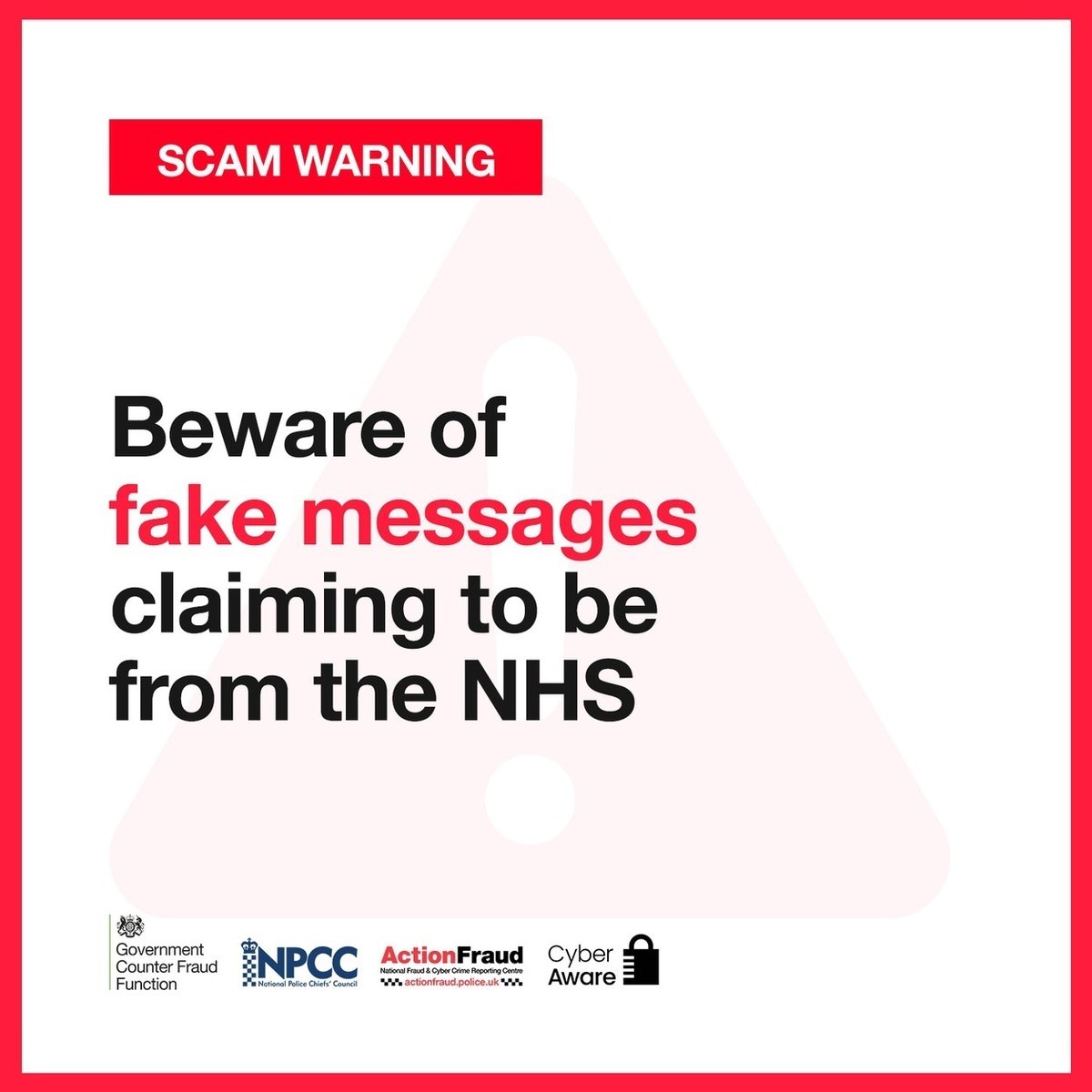 ShakerleyPol's tweet photo. 🚨Criminals are using COVID testing to target the public with fake text messages. Remember:
❌The NHS will NEVER ask for payment or any financial details.
✅Report suspicious text messages by forwarding them to 7726 (it's free of charge).
#CovidFrauds Action Fraud https://t.co/XyQYFNb5Zv