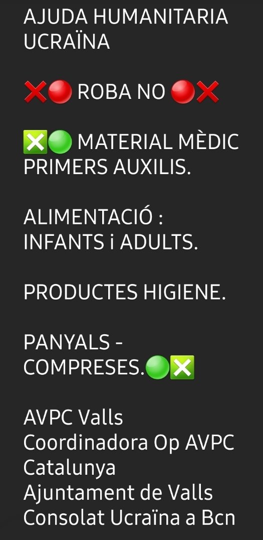 INFO IMPORTANT PER AJUDA A UCRAÏNA |
<a href="/VallsAjuntament/">Ajuntament de Valls</a> <a href="/ConsellConca/">Consell Comarcal de la Conca</a> <a href="/elvallenc/">El Vallenc</a> <a href="/rcvalls/">Ràdio Ciutat de Valls</a> <a href="/Coordinadora_AV/">Coordinadora AVPC-Catalunya</a>