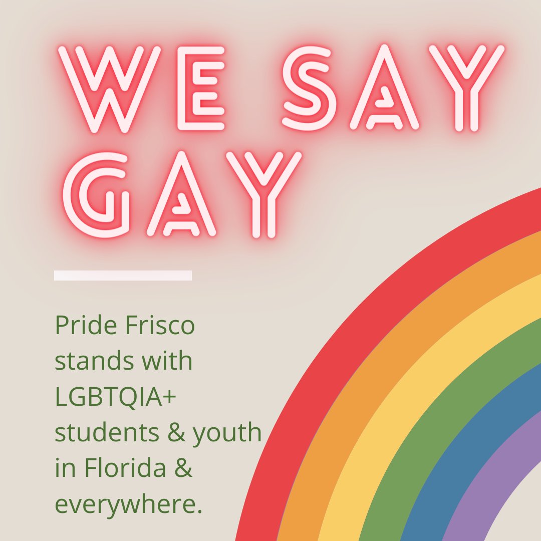 Pride Frisco stands with LGBTQIA+ students and youth in Florida and everywhere. Today and every day.

#WeSayGay #LGBTQIAStudents #LGBTQIAYouth #QueerStudents #QueerYouth #LGBTStudents #LGBTYouth #PrideFrisco #PrideOfFrisco