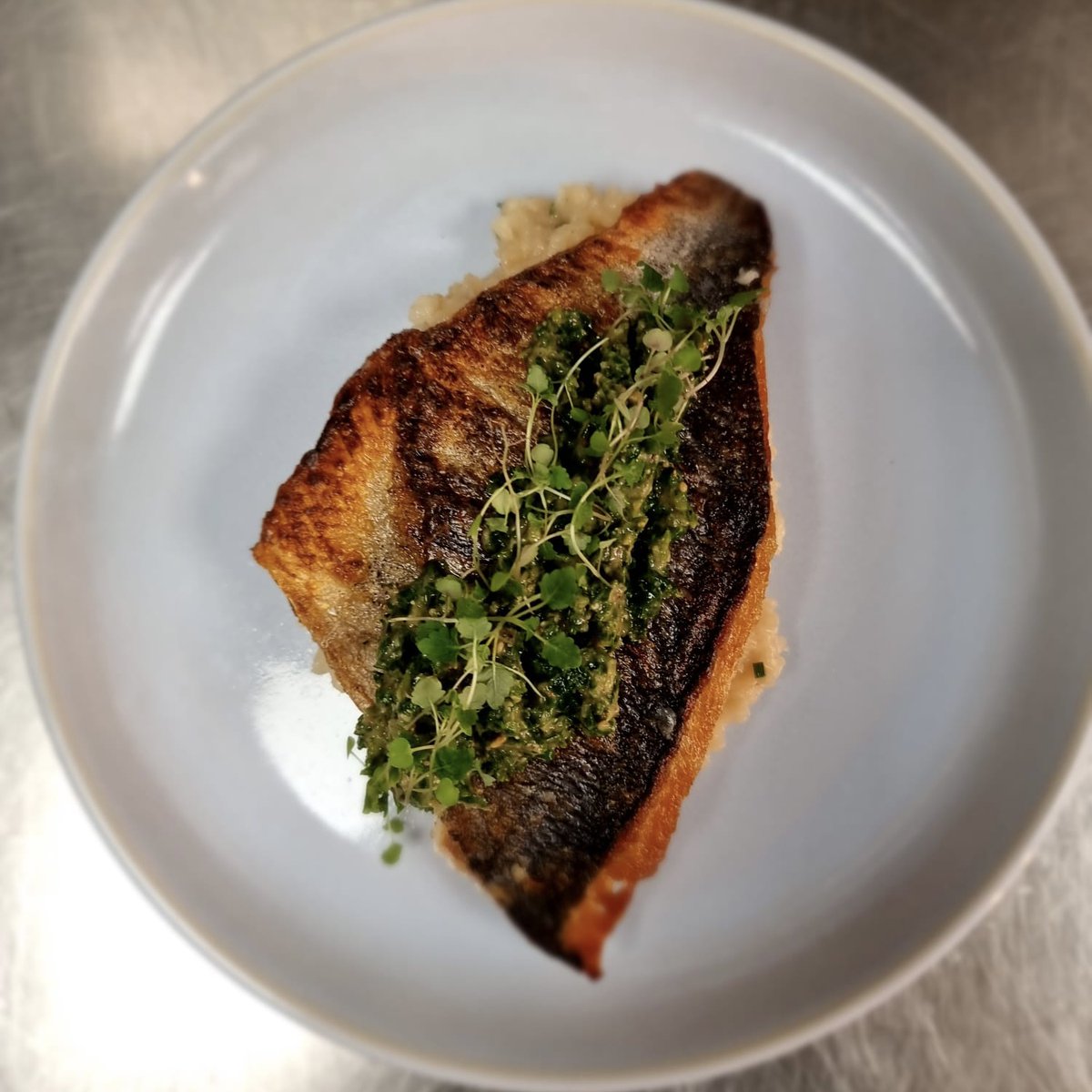 “So if you happen to be just passin' by
Stop in at the Saturday Night Fish Fry”
🎶
🔥
Pan seared bream, white wine risotto, kale pesto <a href="/WildingSal/">Wilding Salisbury</a> #salisbury #wilding #saturdaynight