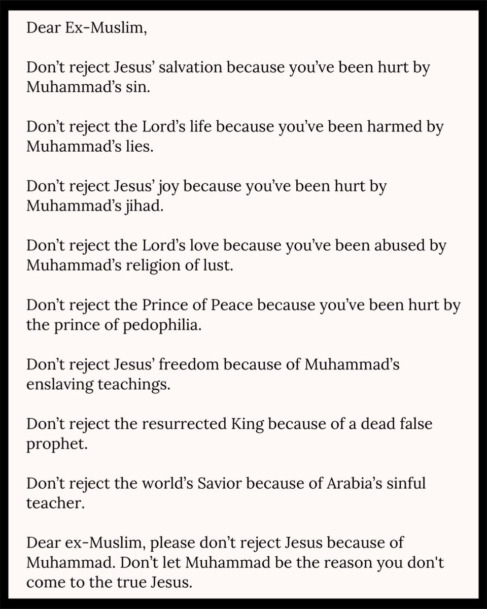 _WhoWasMuhammad's tweet photo. Dear Ex-Muslim…
#WhoWasMuhammad #Islam #Muhammad #Jesus #God #DearExMuslim https://t.co/c1pcsLykVt