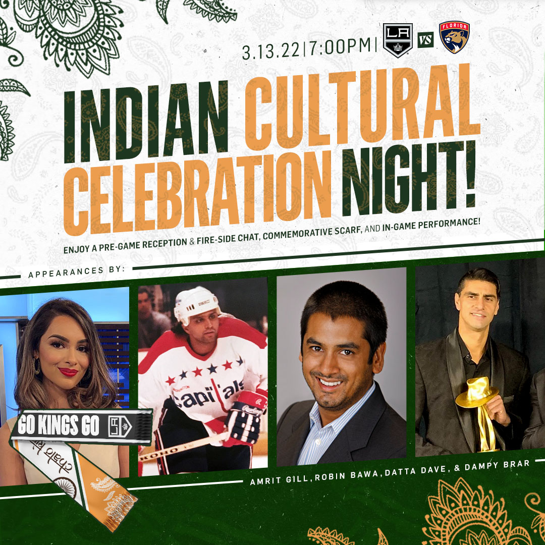 LAKings's tweet photo. It's our inaugural Indian Cultural Celebration Night tomorrow against the Panthers!

Be one of the first 200 fans to purchase a ticket pack below &amp; receive a commemorative scarf! 🧣

*All ticket packs receive admission to pregame reception.

🎟  https://t.co/YWTMTgIzKD https://t.co/I8RGGRfe4H