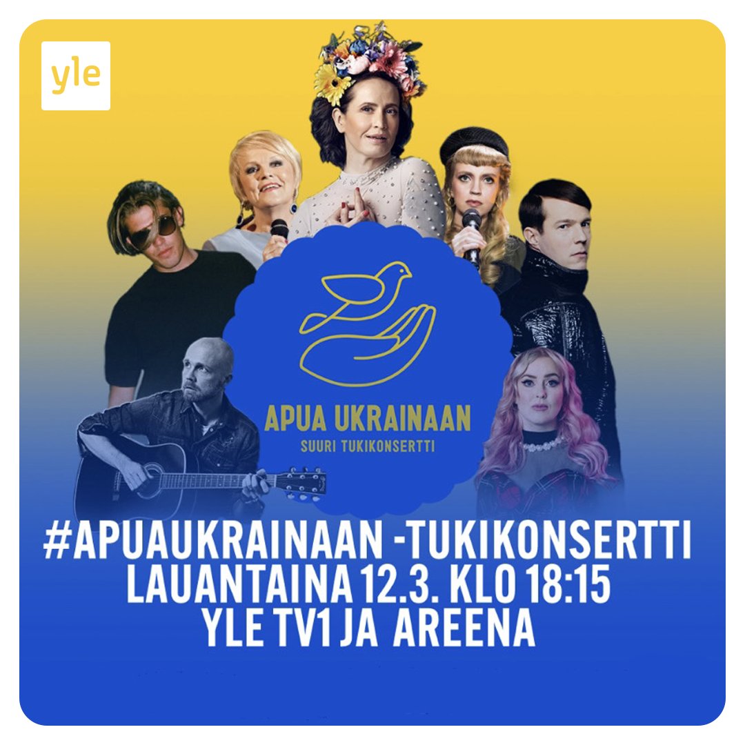 #ApuaUkrainaan-tukikonsertissa Yle TV1:llä on illan aikana kerätty jo yli 2,7 miljoonaa euroa ukrainalaisille. 💙💛

Vielä voit lahjoittaa:
🕊️MobilePaylla numeroon 70999
🕊️tekstiviestillä
🕊️soittamalla
🕊️verkossa

Katso tarkemmat lahjoitusohjeet: yle.fi/aihe/a/20-1000…

#yle