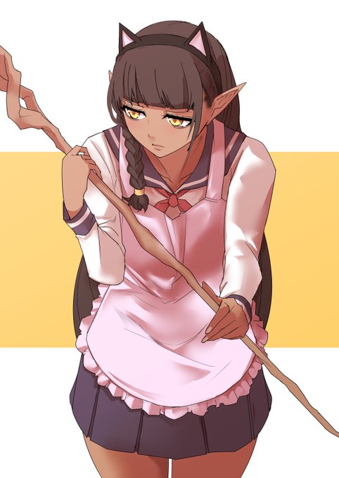 褐色エプロンネコミミセーラー服ダウナー系エルフ 