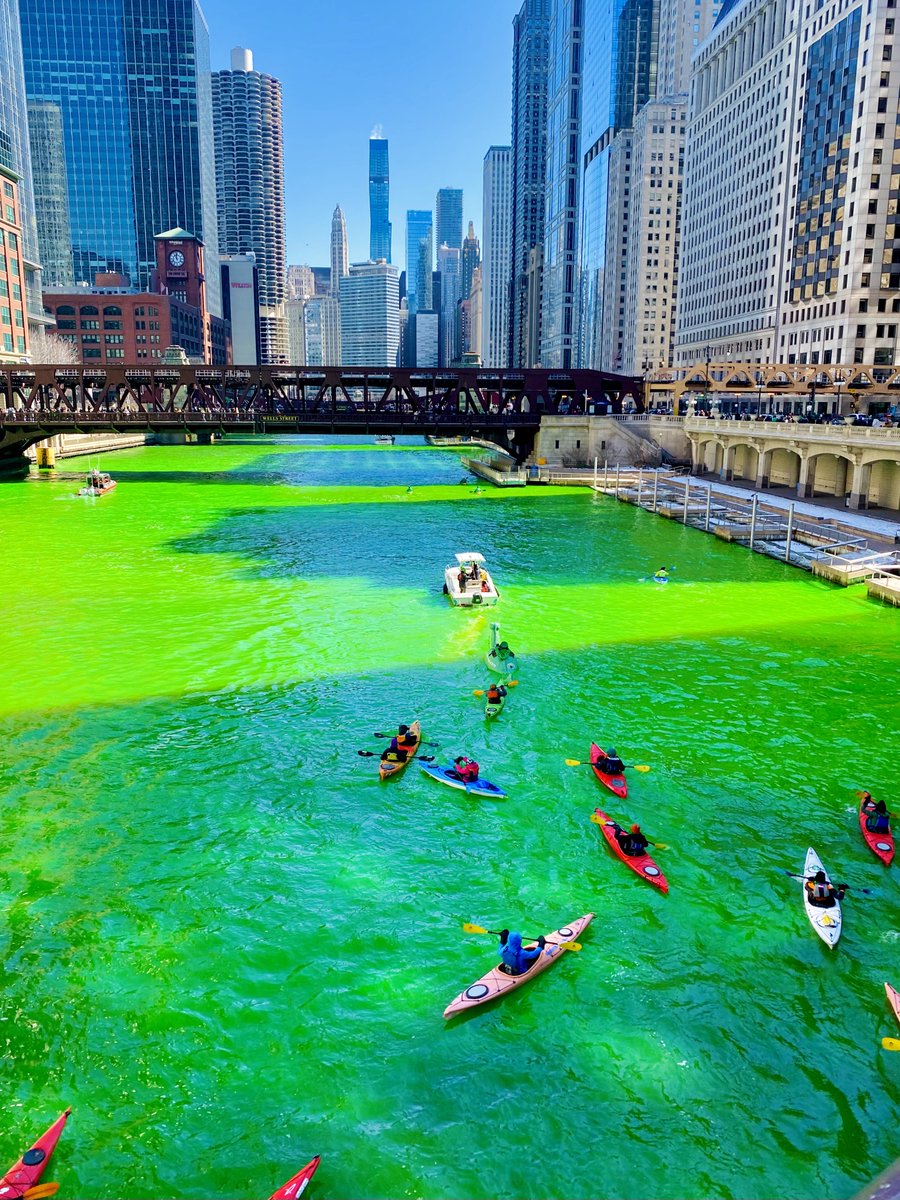 Safe to say Chicago goes hard for St. Patrick’s Day. The Chicago River is currently green. ☘️🇮🇪