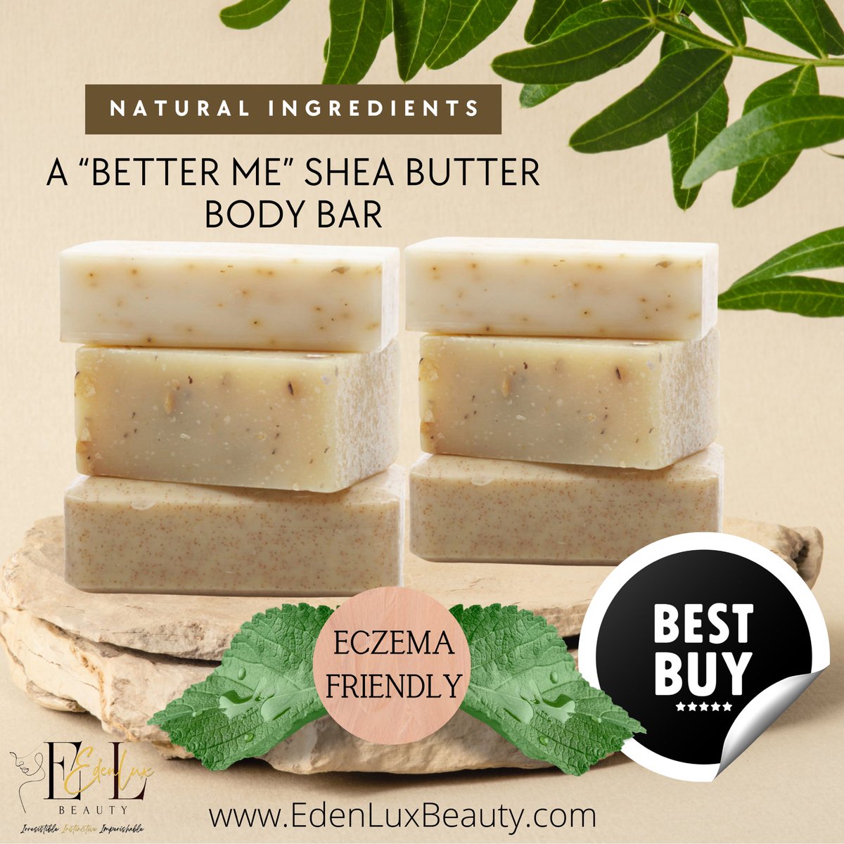 Try our “A Better Me” Shea Body Butter Soap. 
Body and Face friendly, 
Sensitive-skin friendly &
Eczema-friendly. 🤗

Get Yours Today!
EdenLuxBeauty.com
.
.
.
#allnaturalskincareproducts #veganskincareproducts #plantbasedskincareproducts #edenluxbeauty #skincareproducts