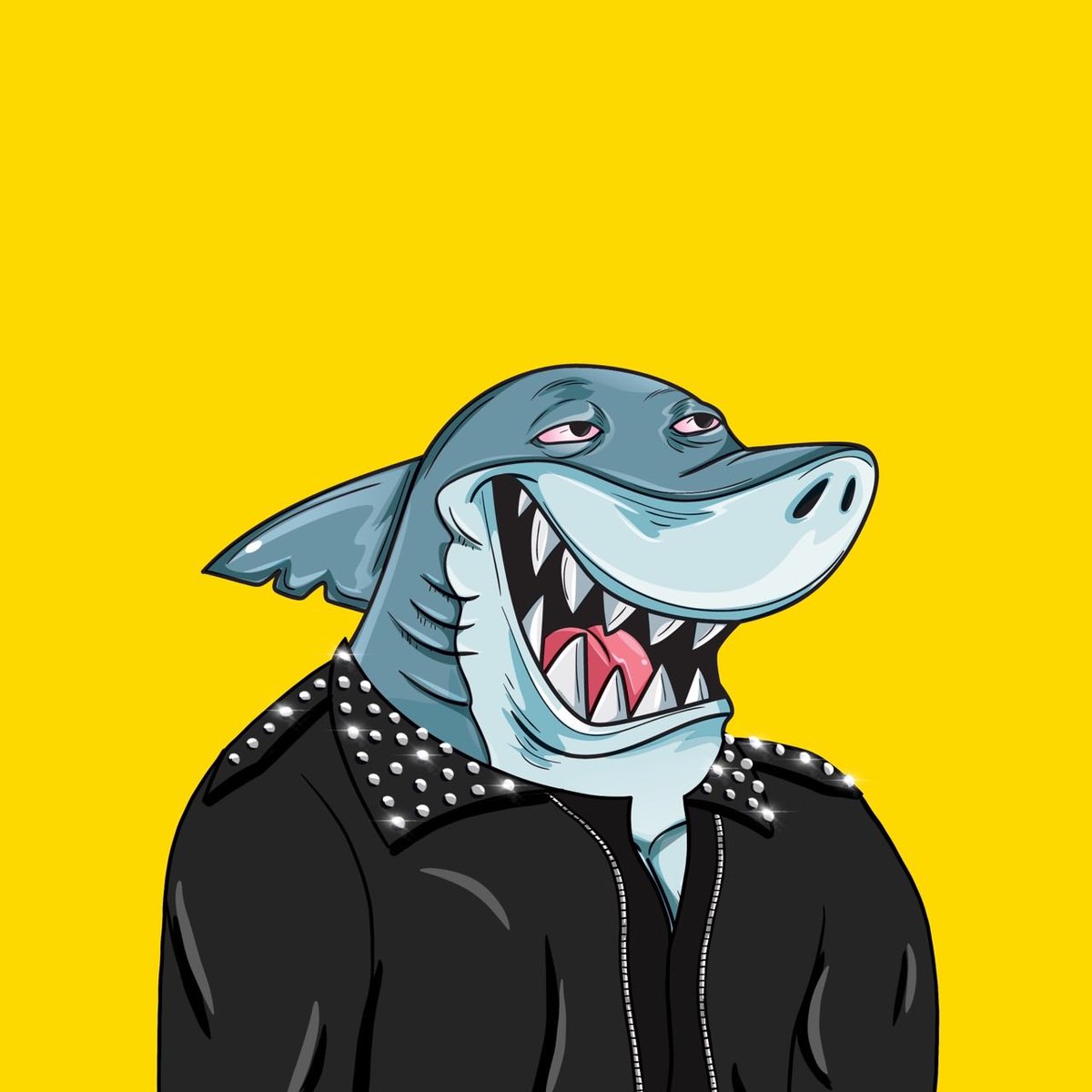 0xsharksss's tweet photo. INTRODUCING ONE OF OUR NEW TRAITS! ITS OUR LEATHER PUNK JACKET!🦈🦈🟨🔥📈 #0xSharks #NewTraitAlert #GoodMorning #Chummunity #WAGMI #0xSharks https://t.co/cvixszpVO8
