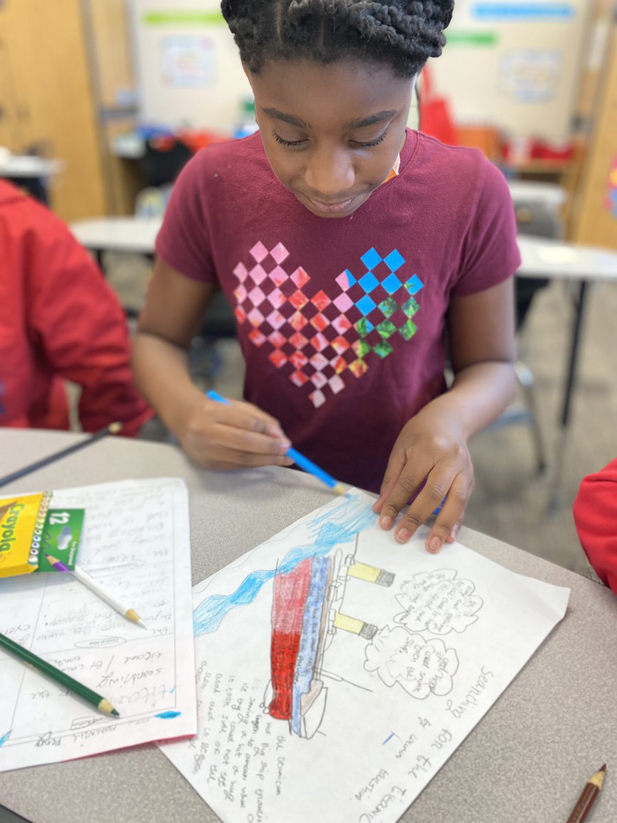NjeriRichardson's tweet photo. Synthesizing our reading through one-page reading responses definitely brought out the artistic creativity in my students to share their understanding of their reading. #readingresponse #onepager #creativity @FranconeElem @CFISD_ELAR2_5 https://t.co/AxTzxqaZX2