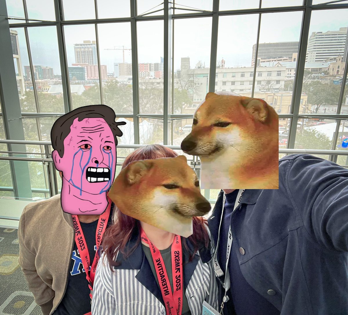 SomeCrypt0Guy's tweet photo. @RickyProphete @profgalloway Us too! The #Dogebonk team got a chance to tell @elonmusk that we were the #FirstMemecoinInSpace. As you can see, he was not happy. #SorryElon #SouthBonkSouthWest #SXSW https://t.co/vetm7PejDl