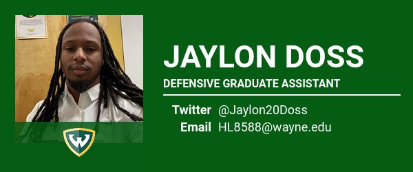 I had the opportunity to Coach this young man as a college football player, then he worked with me as an student assistant during the fall. Happy to announce that @Jaylon20Doss will be coming up to Detroit and will be working with the Defense at Wayne State University!