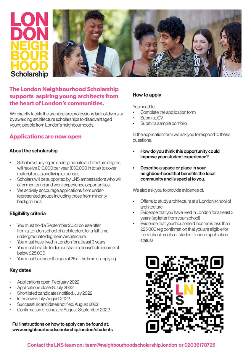 SouthwarkYAs's tweet photo. The London Neighbourhood Scholarship @LNStrust supports aspiring young architects from the heart of London’s communities. Applications are now open! 
Please contact the LNS team on : team@neighbourhoodscholarship.london or 02036178725 for more details👇🙂 https://t.co/Jdgy47J224