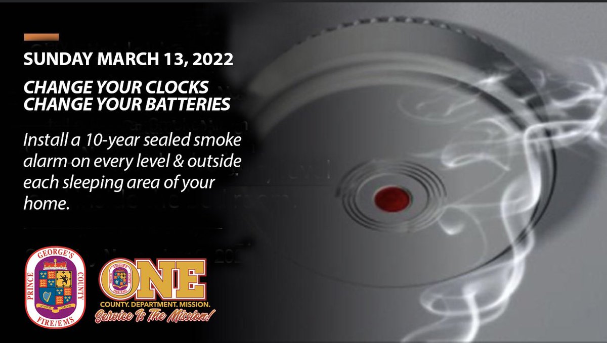As we “Spring Forward” &amp; change our clocks, the #PGFD asks that you change your smoke alarm batteries. If you need new smoke alarms, purchase 10-year sealed alarms. #SmokeAlarmsSaveLives