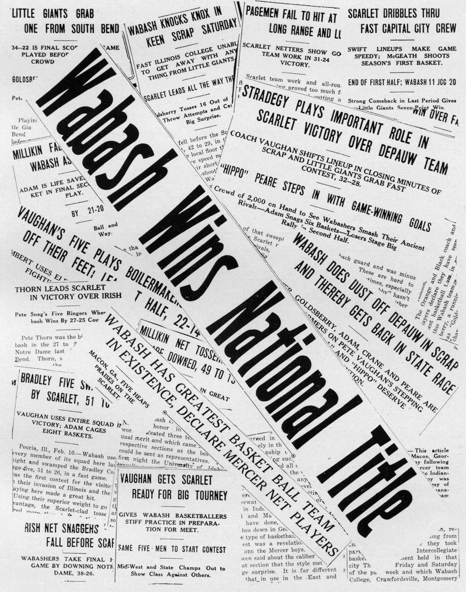 wabashathletics's tweet photo. Did You Know - @WabashBBall and Ill. Wesleyan played in the first National Collegiate Invitational Tournament in Indianapolis on March 9, 1922. Wabash won 39-16, then earned wins over Mercer (62-25) and Kalamazoo (43-23) to claim the first college hoops title.

@d3hoopsville https://t.co/IMo03sT88U