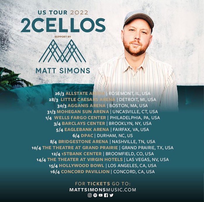MattSimons's tweet photo. 2 weeks until the US leg of the @@2CELLOS tour kicks off in Chicago! Can’t wait 🎉 who’s coming? swipe —> for dates https://t.co/s9QXUBEw05