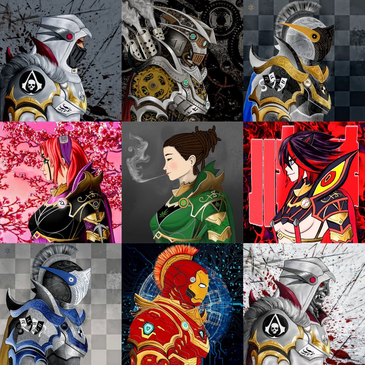 Batmat3rd's tweet photo. Hope you guyes enjoy my fanart for #KOC #knightsofchain two got selected to be part of the collection 1/1 rarity ❤️🥳 guess which ones 🧐 #fortherealm https://t.co/zqY5F2wx4p