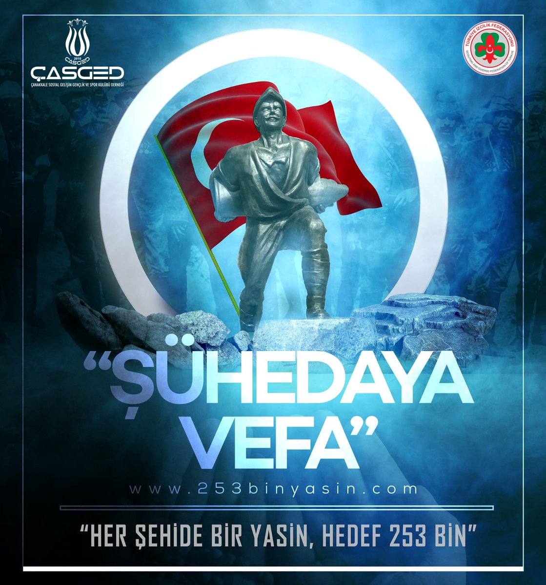 253binYasin's tweet photo. “ŞÜHEDAYA VEFA” teması ile ve “HER ŞEHİDE BİR YASİN, HEDEF 253 BİN” sloganıyla geleneksel hale getirdiğimiz faaliyet kapsamında 253 Bin Yasin-i Şerif okuyoruz. https://t.co/kKoId7S8Wv