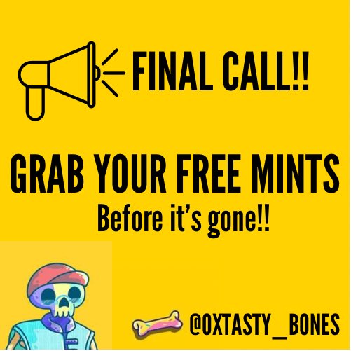 0xTasty_Bones's tweet photo. ๐ Free mints end today at 7PM ET!! If youโre seeing this tweet, grab yours before it closes!! And inform your best frens too!
.
Mint here https://t.co/Ll10TDi0su
.
#yellowarmy #yellowbones #tastybones #0xtastybones https://t.co/rt0pcJ2C9R