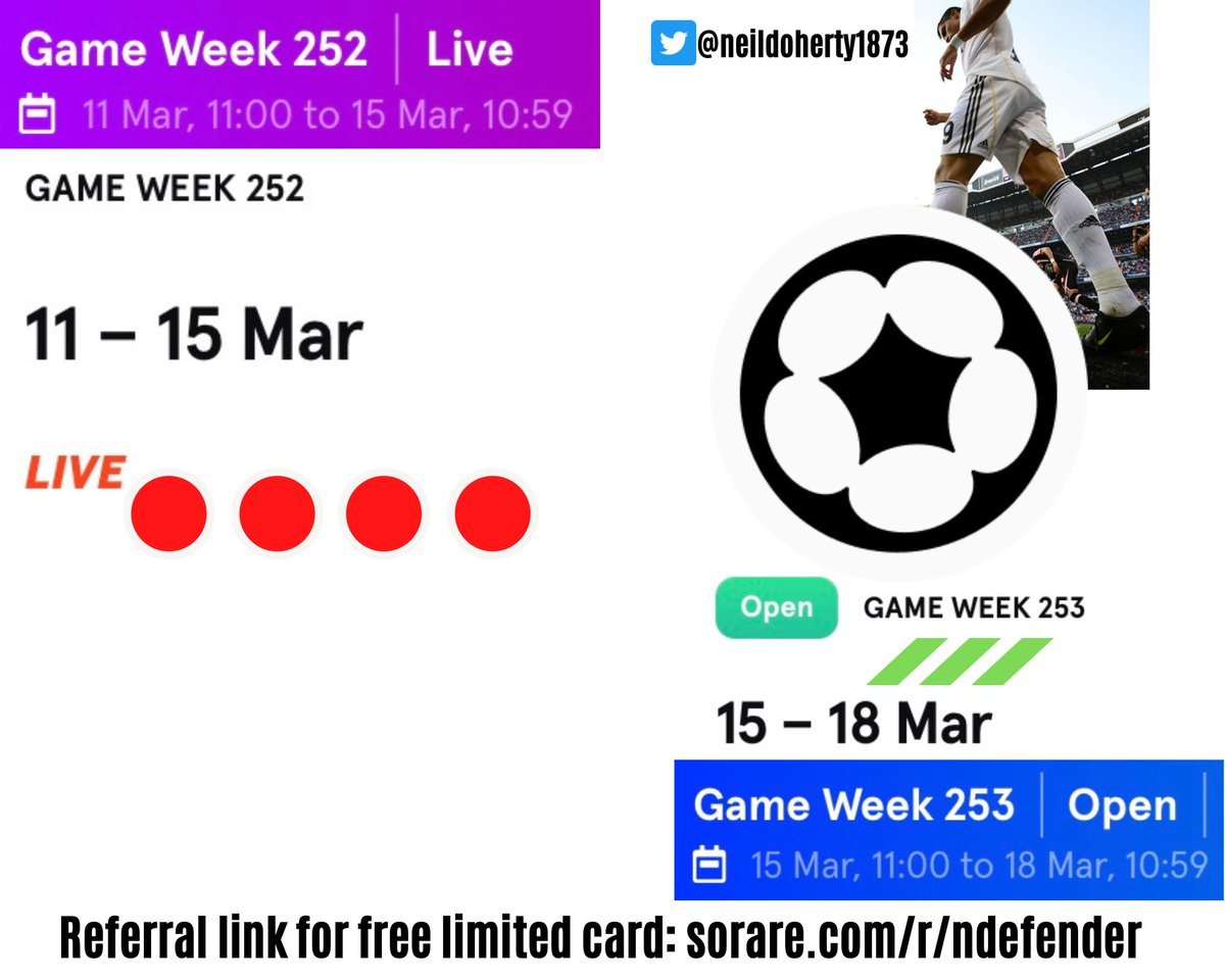 Sorare Global Fantasy Football
Game Week 252 is live!
11 Mar, 11:00 to 15 Mar,…