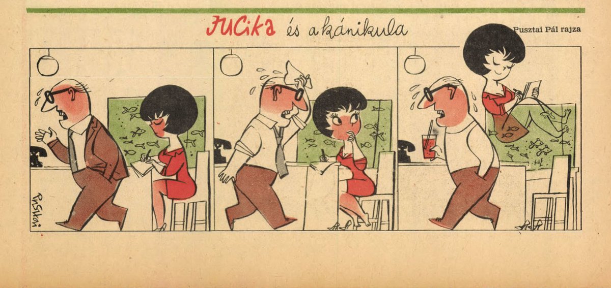 JucikaInOrder's tweet photo. 227. Jucika And The Heat Wave.
Published in Ludas Matyi on the week of August 14th-20th, 1961. (Dated Aug. 17th)
#jucika #jucikainorder #jucikachronological #LudasMatyi #August1961 #Pusztai #PusztaiPál #PálPusztai https://t.co/DWACavLg8v